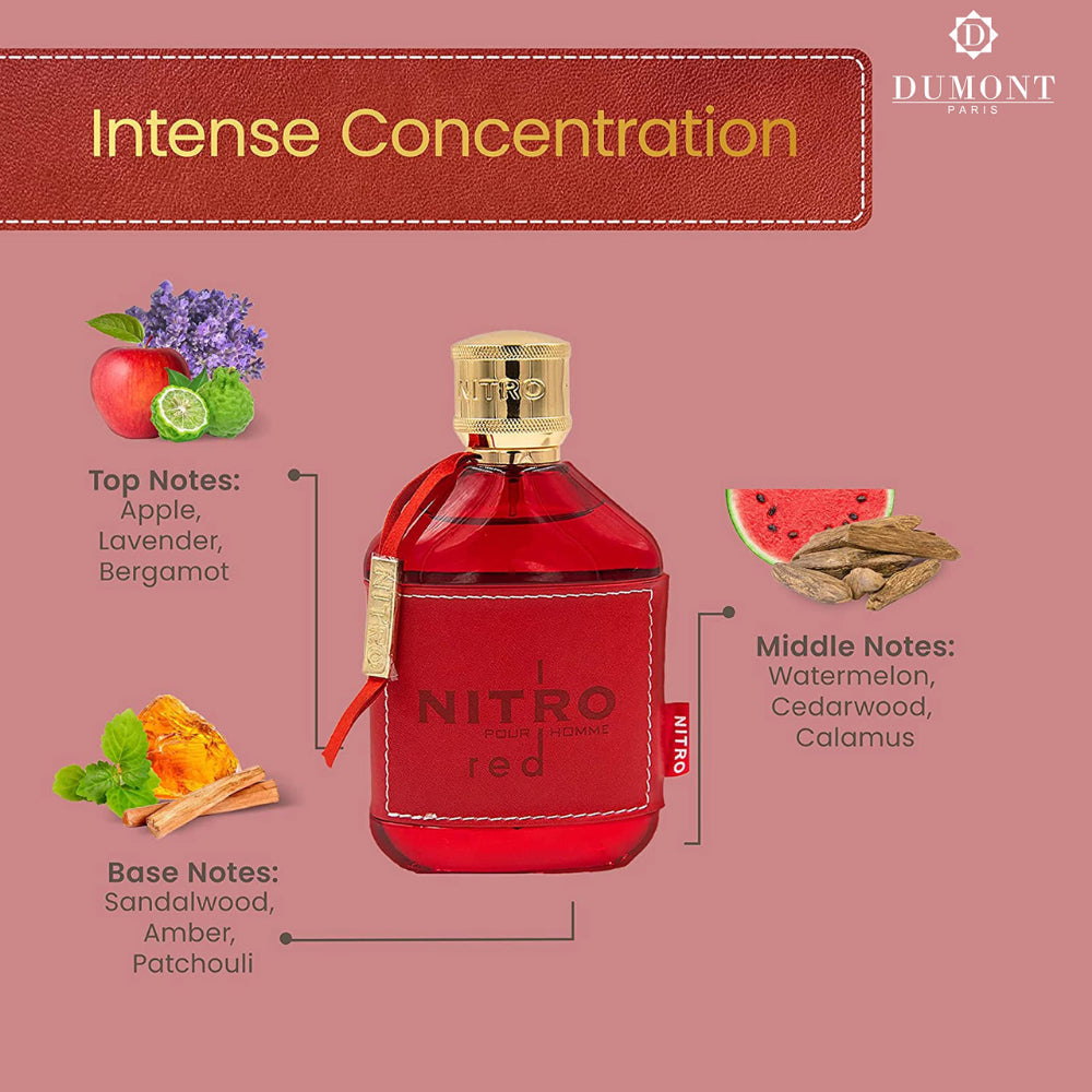 Dumont Nitro Red 3.4 Fl Oz Eau De Parfum for Men – Rich Fruity Woody Floral Fragrance – Luxurious Long Lasting Scent